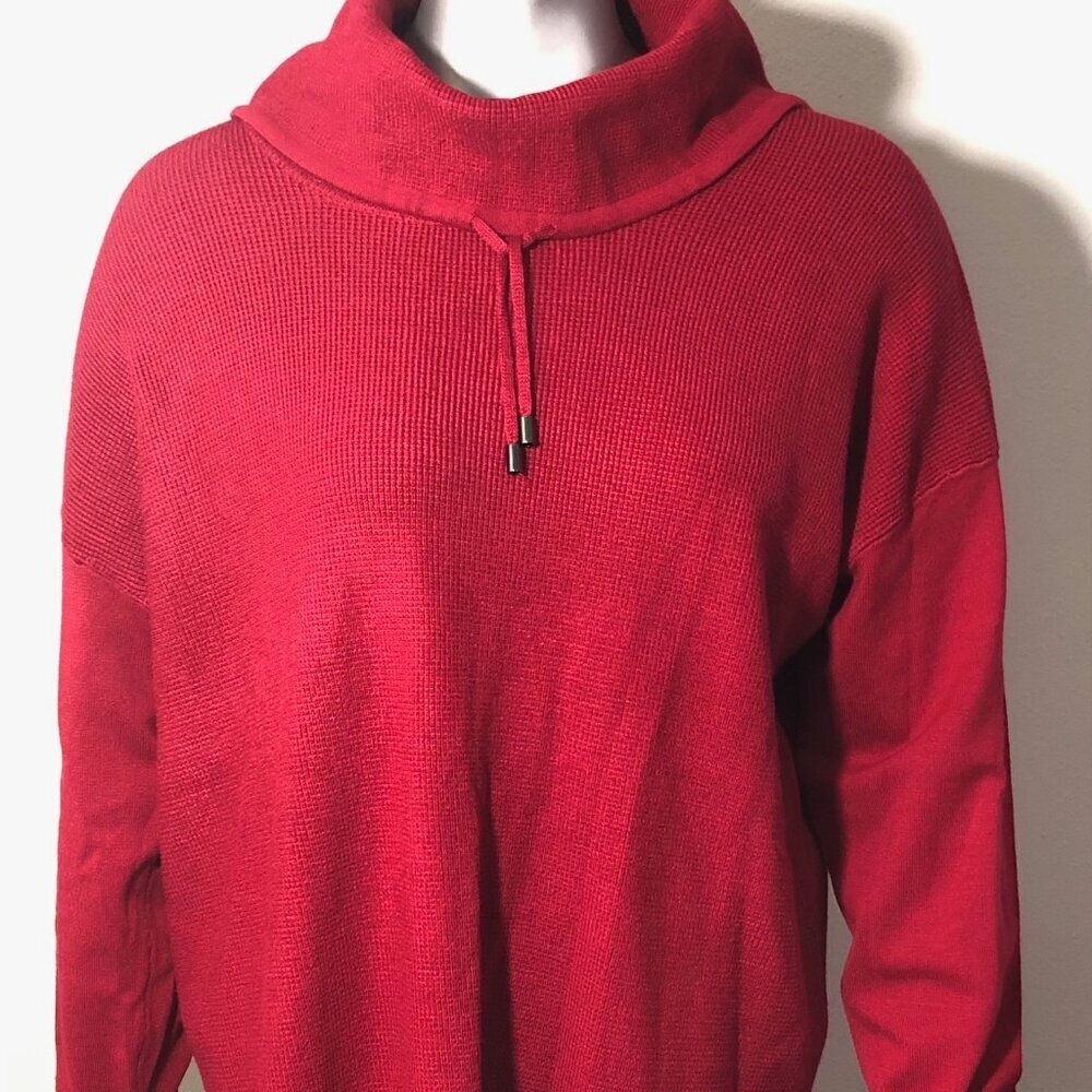Jones New York Signature Sweater Womens Medium Red Cowl Neck Drawstring Holidays - Picture 2 of 10